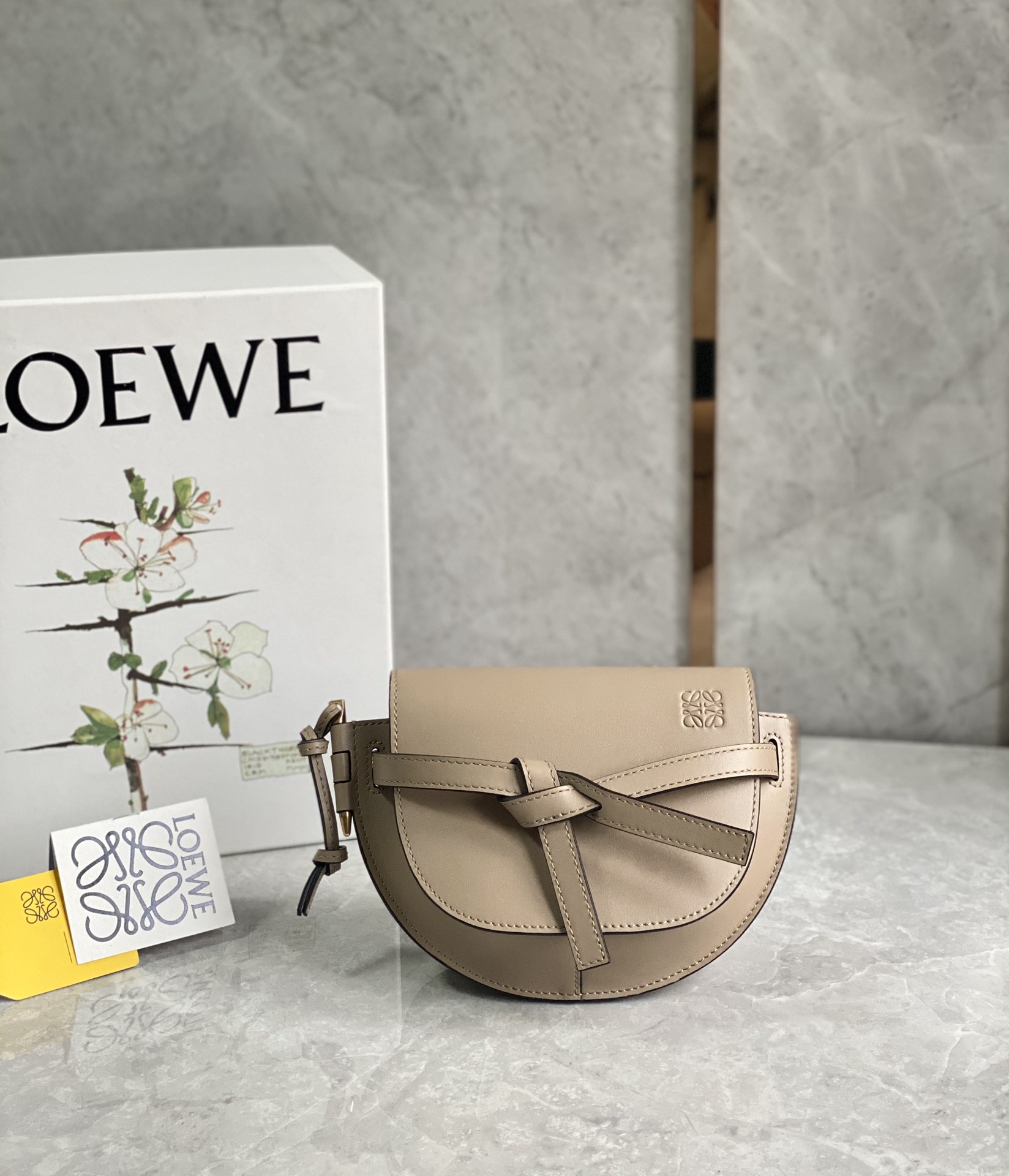 Loewe Mini Gate Dual Bag in Soft Calfskin and Jacquard Sand